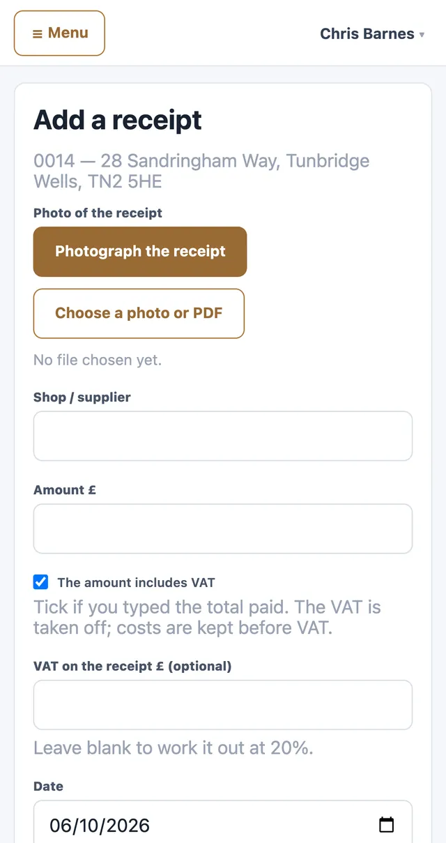 Phone: add a receipt by photographing it